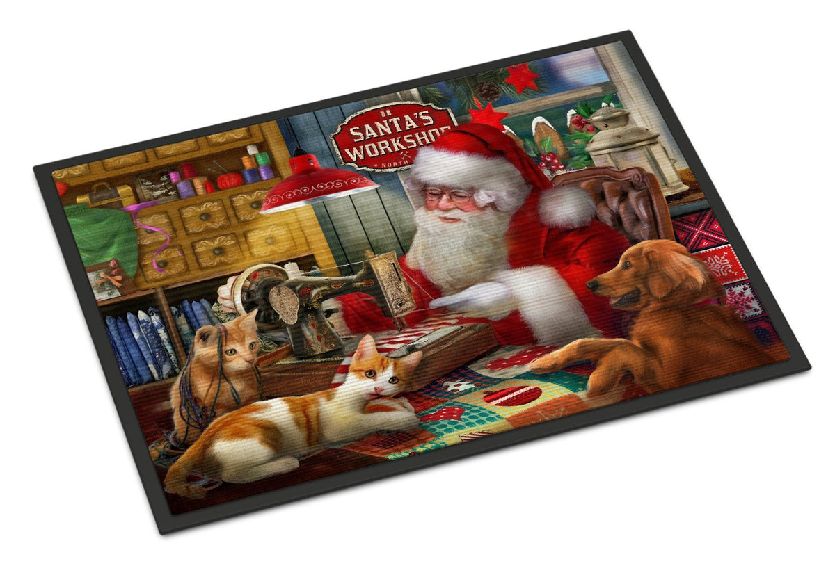 Santa&#39;s Workshop, Golden Retriever and Cats Indoor or Outdoor Mat 24x36 PTW2067JMAT by Caroline&#39;s Treasures