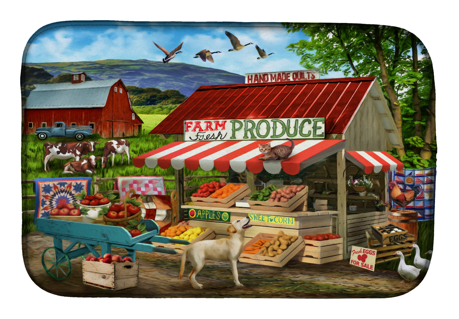 Produce Stand Yellow Lab and Cows Dish Drying Mat PTW2068DDM  the-store.com.