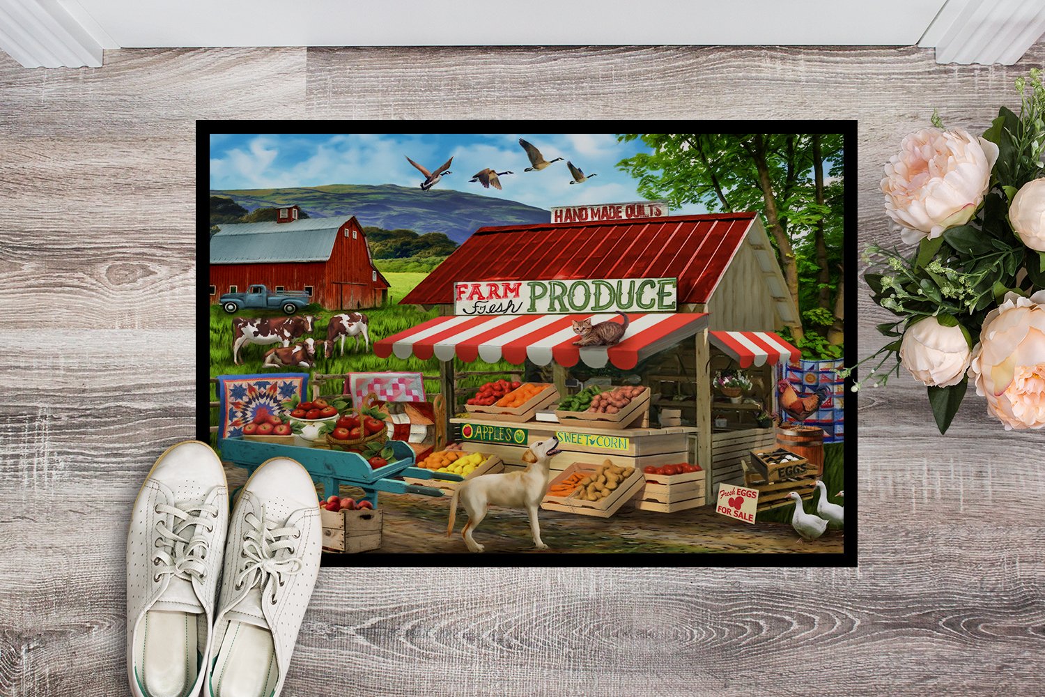Produce Stand Yellow Lab and Cows Indoor or Outdoor Mat 24x36 PTW2068JMAT by Caroline's Treasures