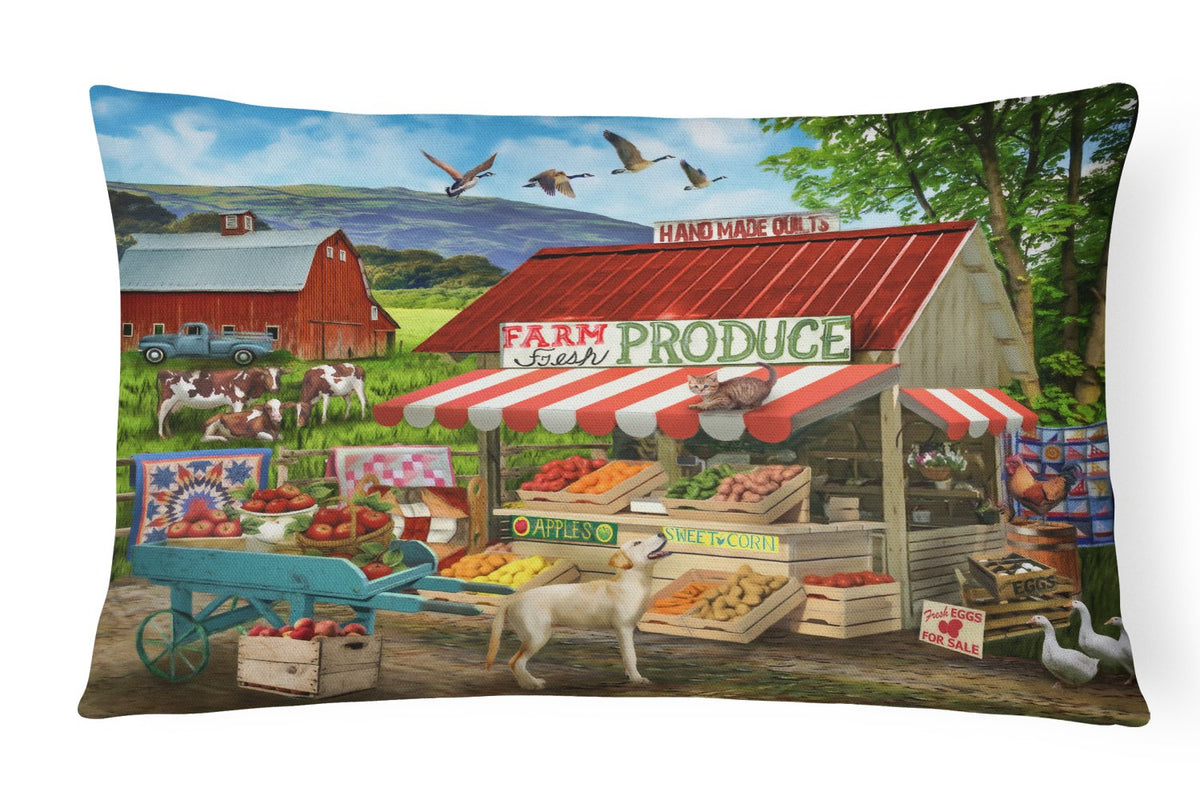 Produce Stand Yellow Lab and Cows Canvas Fabric Decorative Pillow PTW2068PW1216 by Caroline&#39;s Treasures