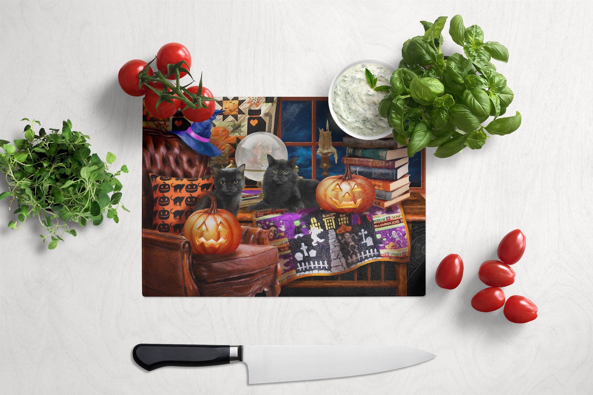 Halloween Black Cats Our Favorite Time Glass Cutting Board Large PTW2069LCB by Caroline's Treasures