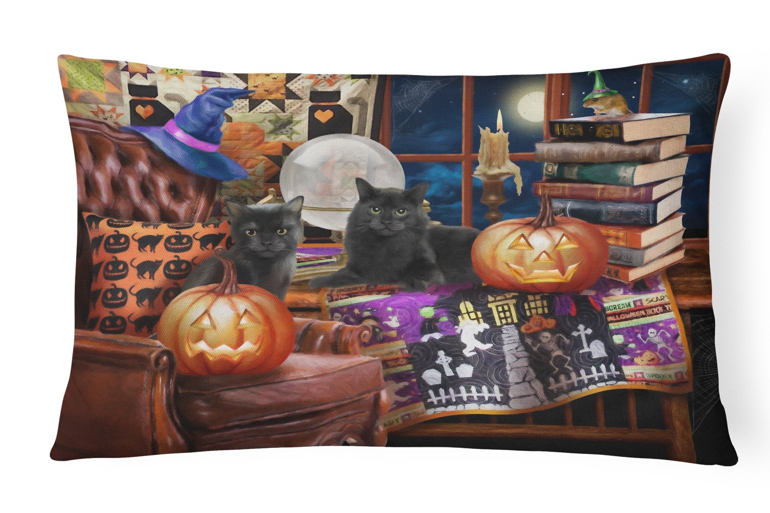 Halloween Black Cats Our Favorite Time Canvas Fabric Decorative Pillow PTW2069PW1216 by Caroline's Treasures