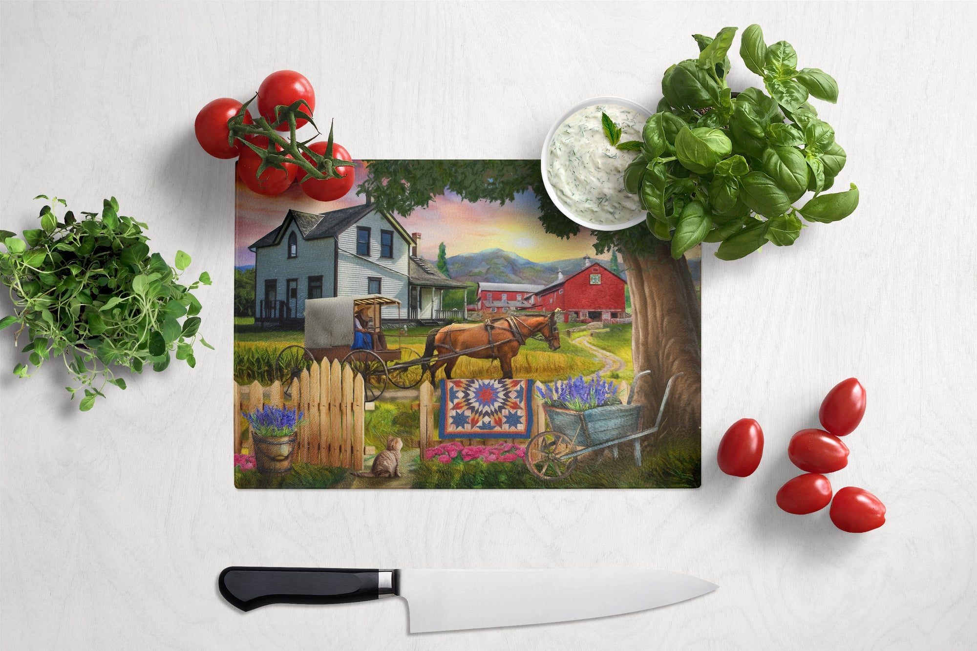 Headed Home for Dinner Farm Glass Cutting Board Large PTW2071LCB by Caroline's Treasures