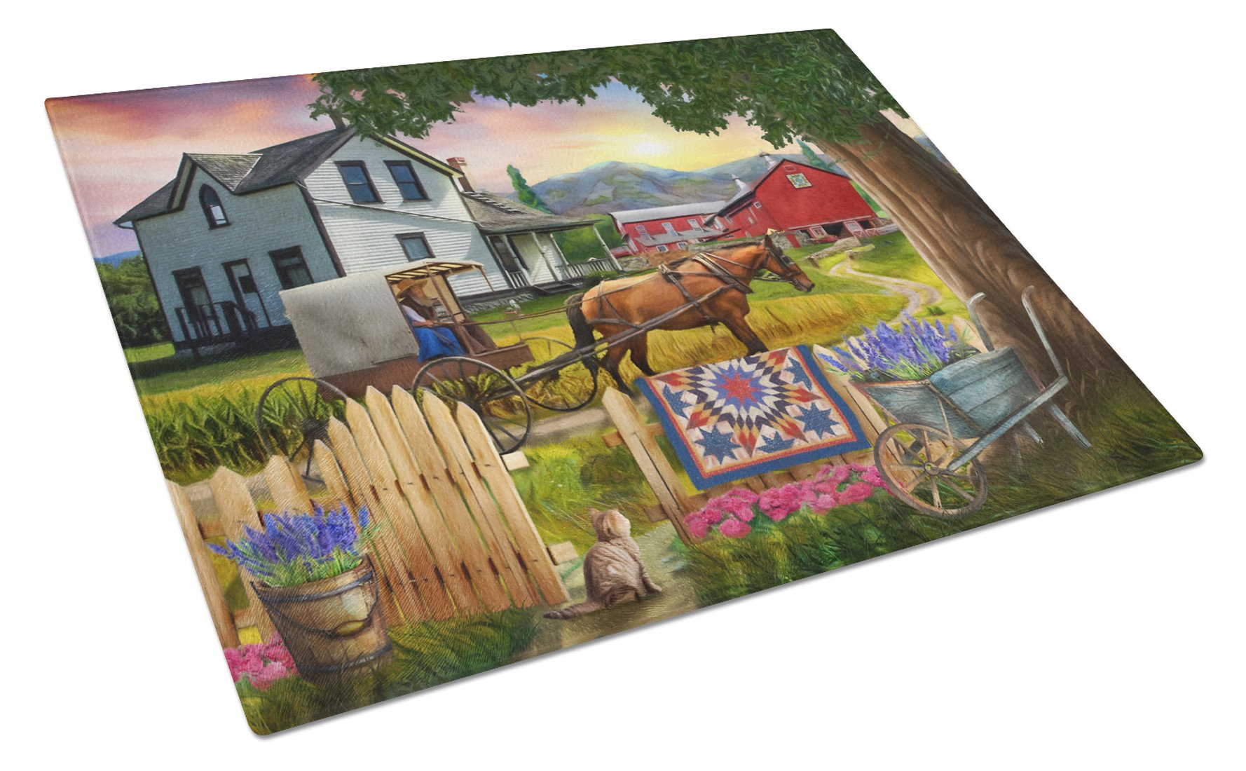 Headed Home for Dinner Farm Glass Cutting Board Large PTW2071LCB by Caroline's Treasures