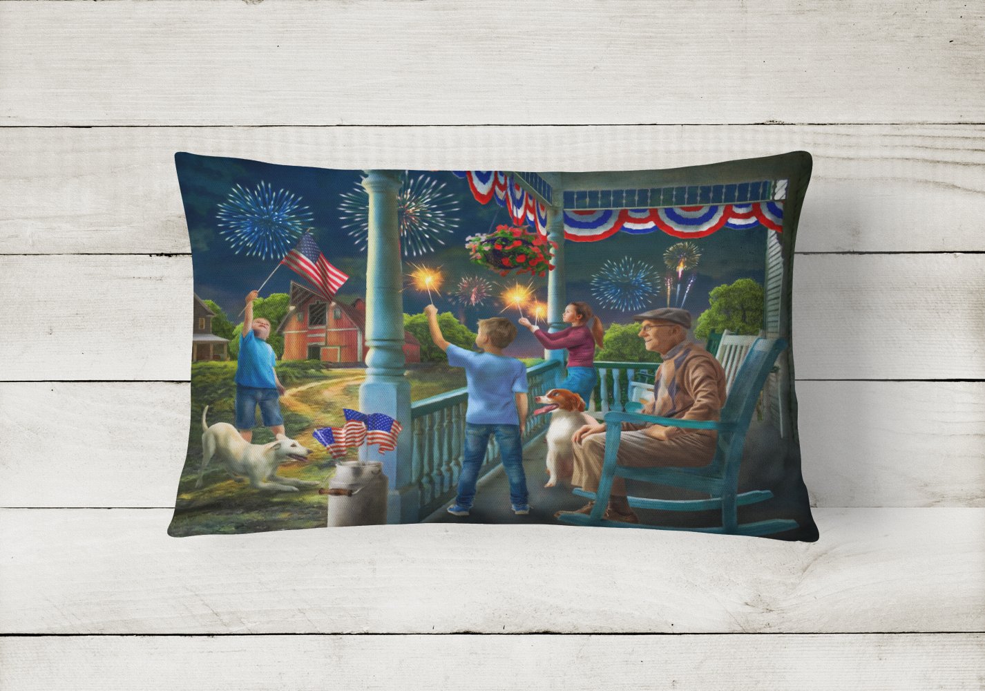4th of July at Grandpa's USA Canvas Fabric Decorative Pillow PTW2073PW1216 by Caroline's Treasures