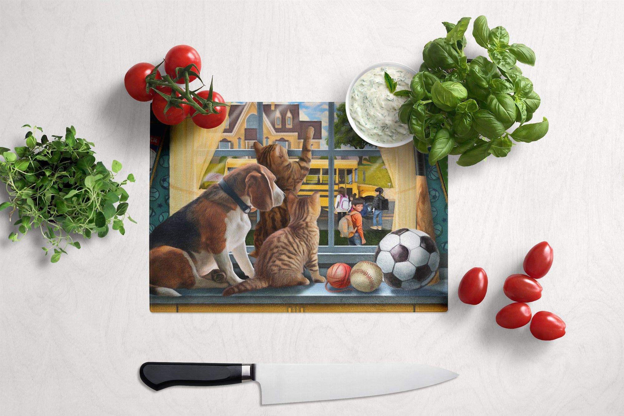 Beagle, Cats Back to School Glass Cutting Board Large PTW2074LCB by Caroline's Treasures