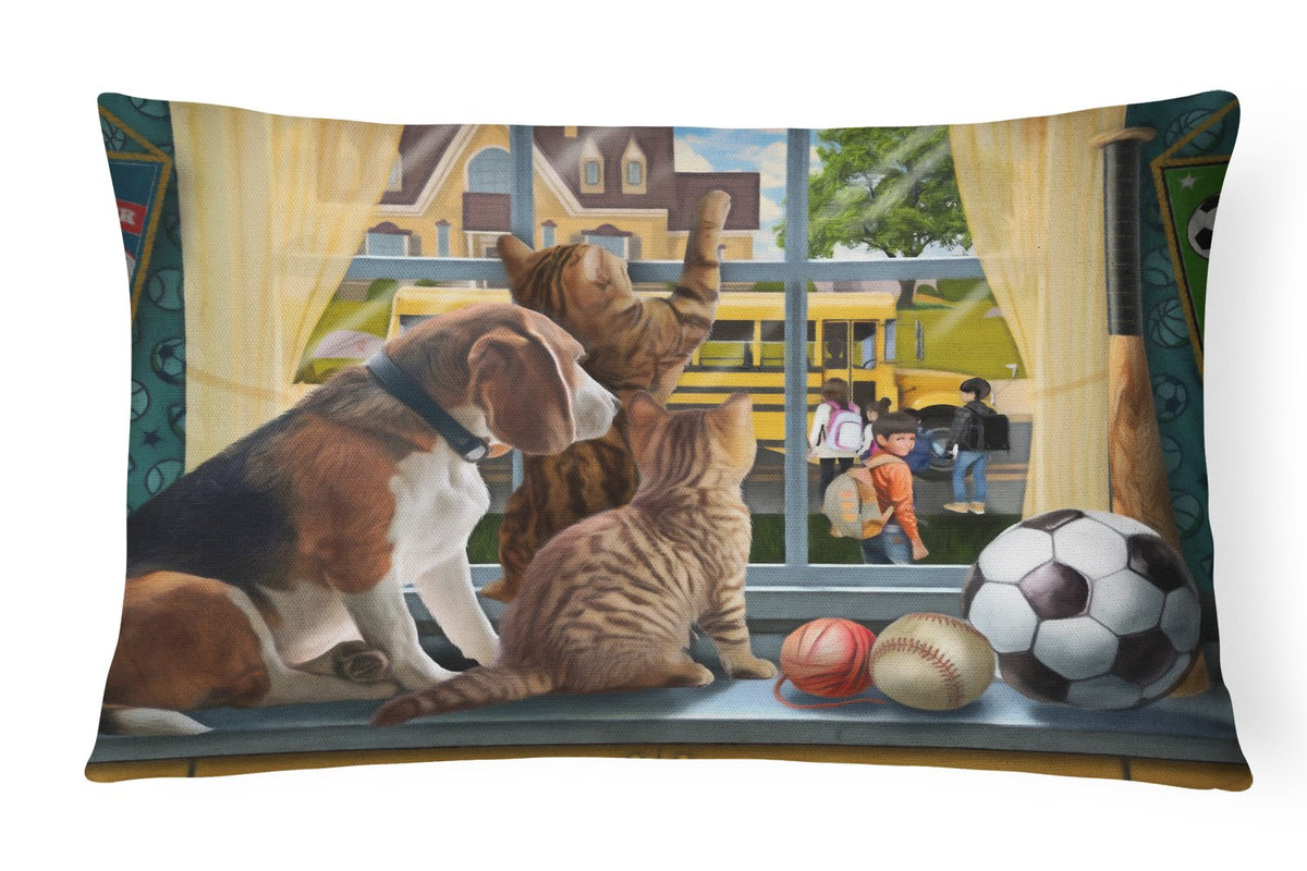 Beagle, Cats Back to School Canvas Fabric Decorative Pillow PTW2074PW1216 by Caroline&#39;s Treasures