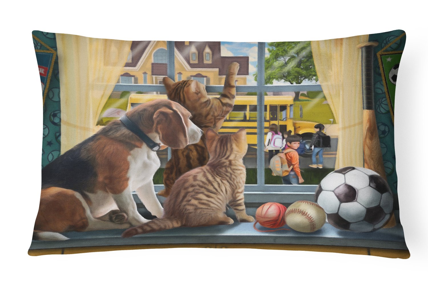 Beagle, Cats Back to School Canvas Fabric Decorative Pillow PTW2074PW1216 by Caroline's Treasures