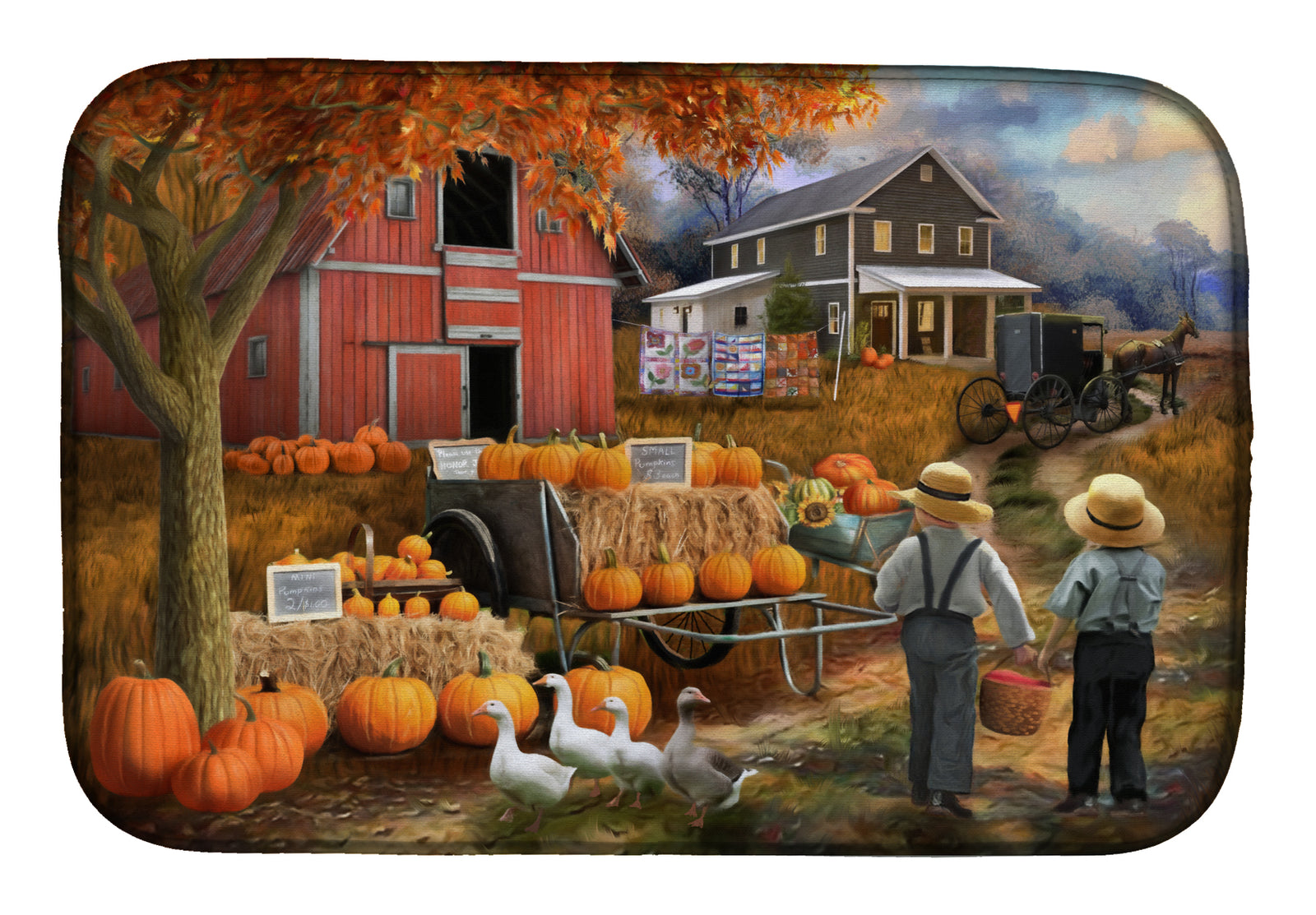 Fall Amish Pumpkin Stand Dish Drying Mat PTW2075DDM  the-store.com.