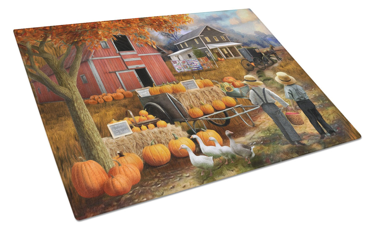 Fall Amish Pumpkin Stand Glass Cutting Board Large PTW2075LCB by Caroline&#39;s Treasures
