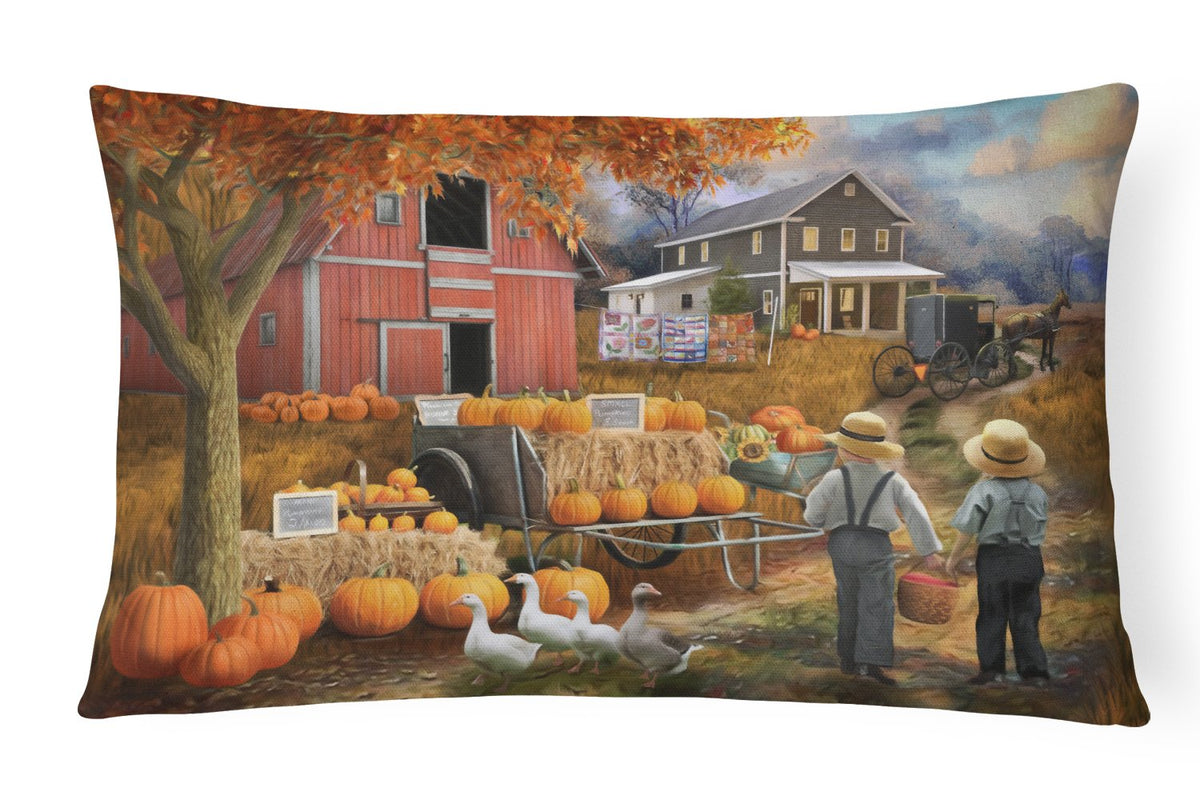 Fall Amish Pumpkin Stand Canvas Fabric Decorative Pillow PTW2075PW1216 by Caroline&#39;s Treasures