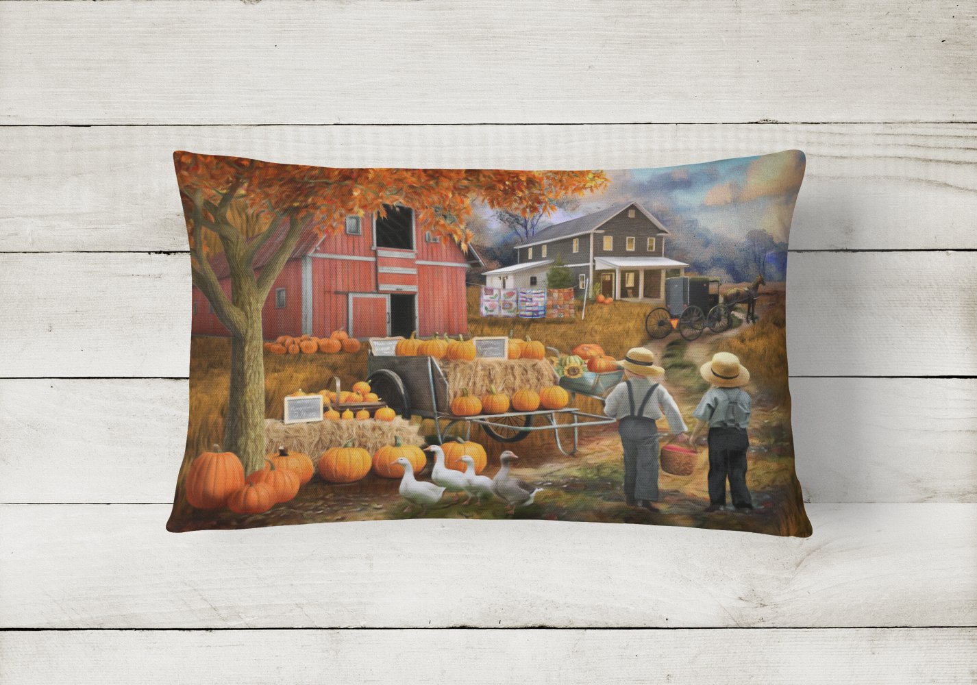 Fall Amish Pumpkin Stand Canvas Fabric Decorative Pillow PTW2075PW1216 by Caroline's Treasures