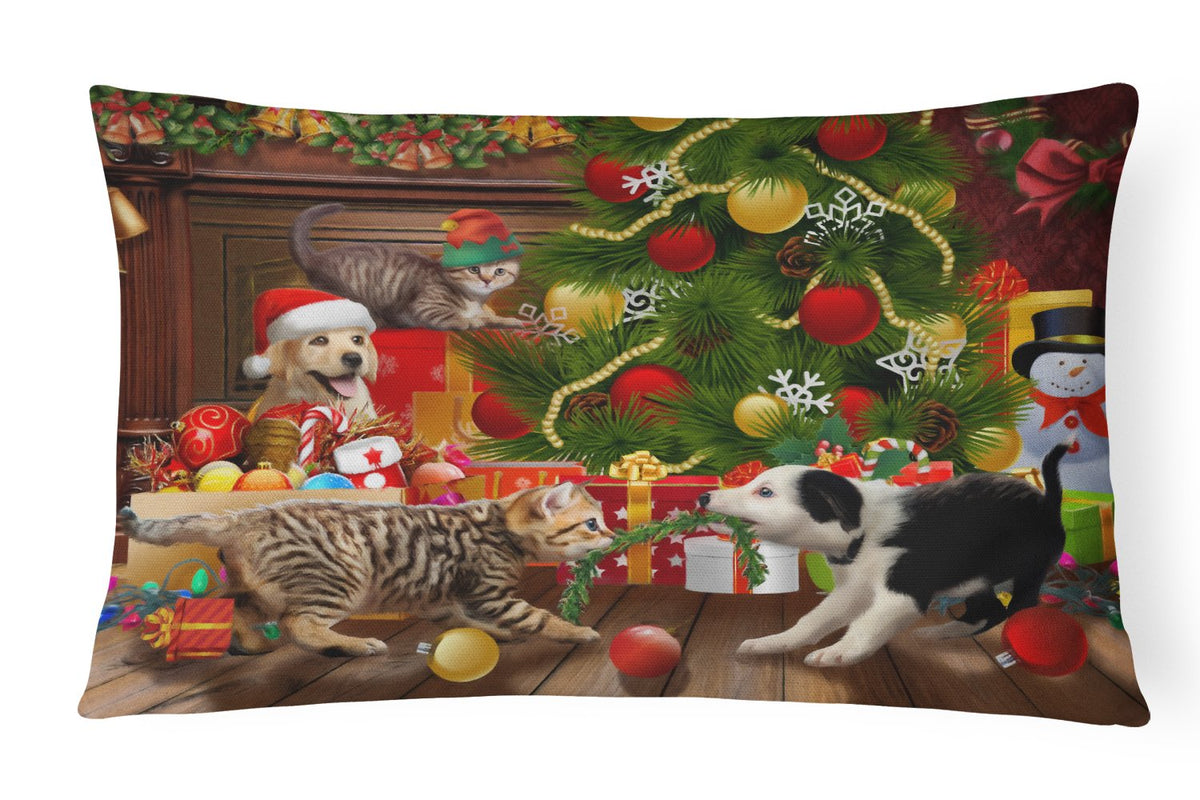 Holiday A Little Christmas Fun Yellow Lab Canvas Fabric Decorative Pillow PTW2076PW1216 by Caroline&#39;s Treasures