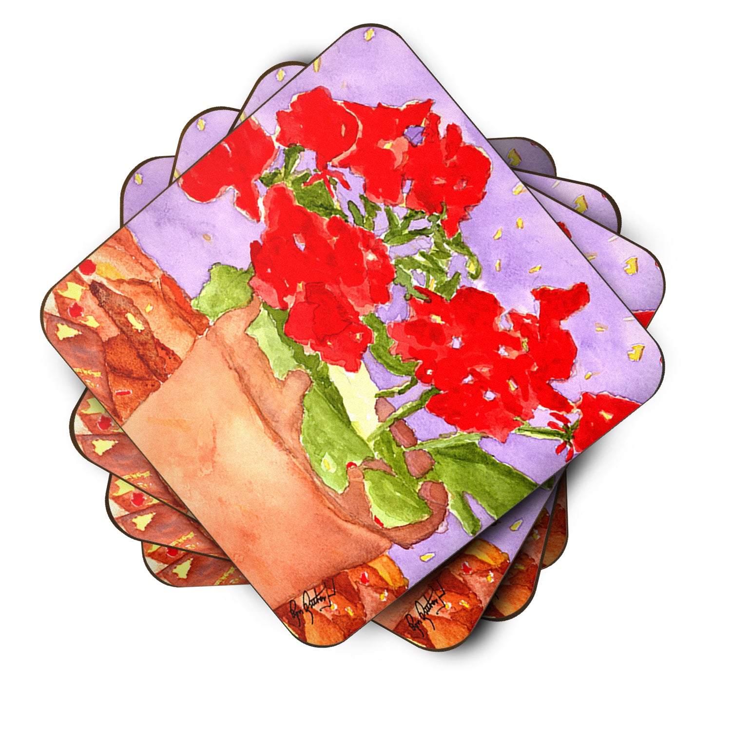 Caroline's Treasures Flower - Geranium Coasters - Set of 4 Lightweight Foam, Absorbent Drink Coasters