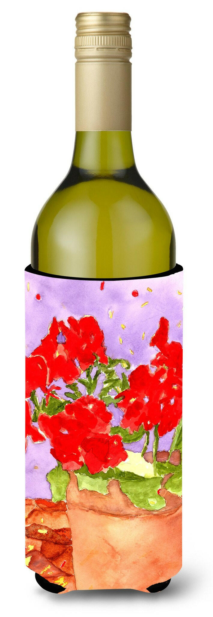 Flower - Geranium Wine Bottle Beverage Insulator Beverage Insulator Hugger by Caroline&#39;s Treasures
