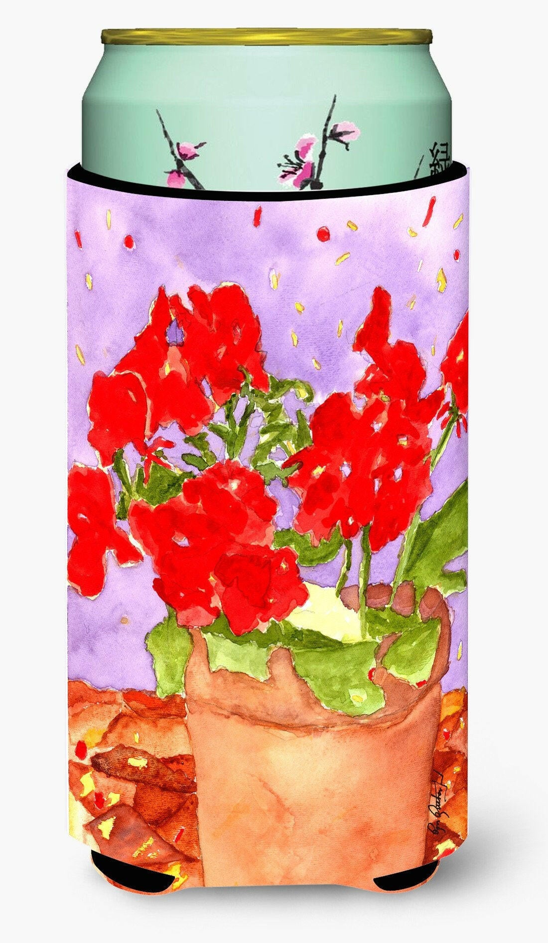Flower - Geranium  Tall Boy Beverage Insulator Beverage Insulator Hugger by Caroline&#39;s Treasures