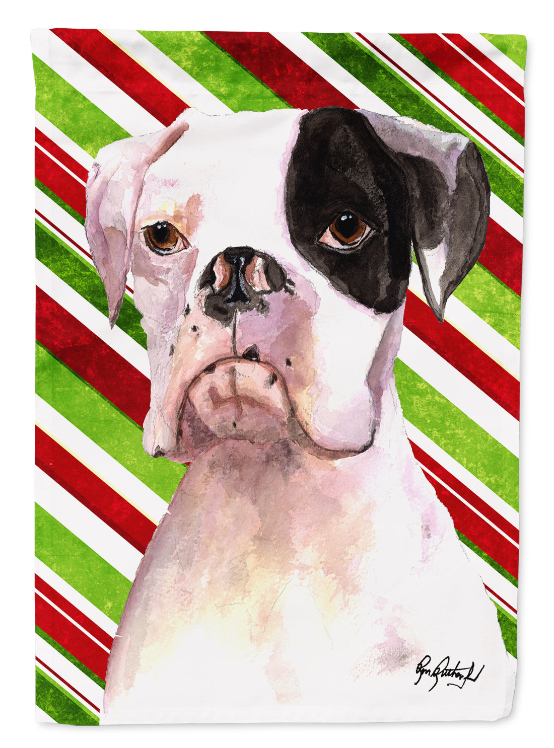 Cooper Candy Stripe Boxer Christmas Flag Canvas House Size RDR3002CHF