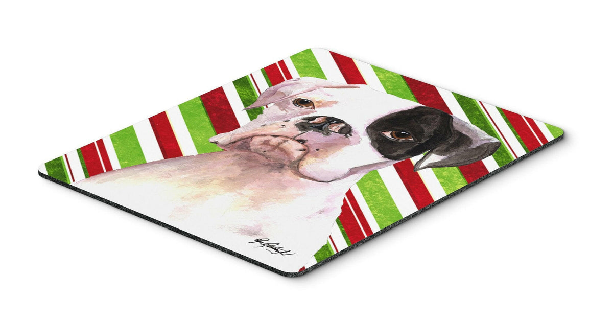 Cooper Candy Stripe Boxer Christmas Mouse Pad, Hot Pad or Trivet by Caroline&#39;s Treasures