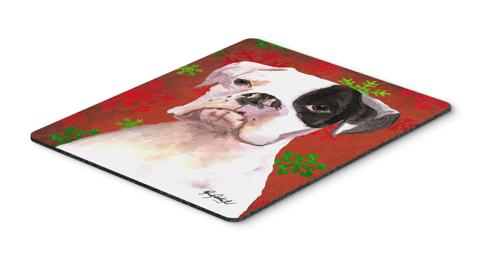 Cooper Red Snowflakes Boxer Mouse Pad, Hot Pad or Trivet by Caroline's Treasures