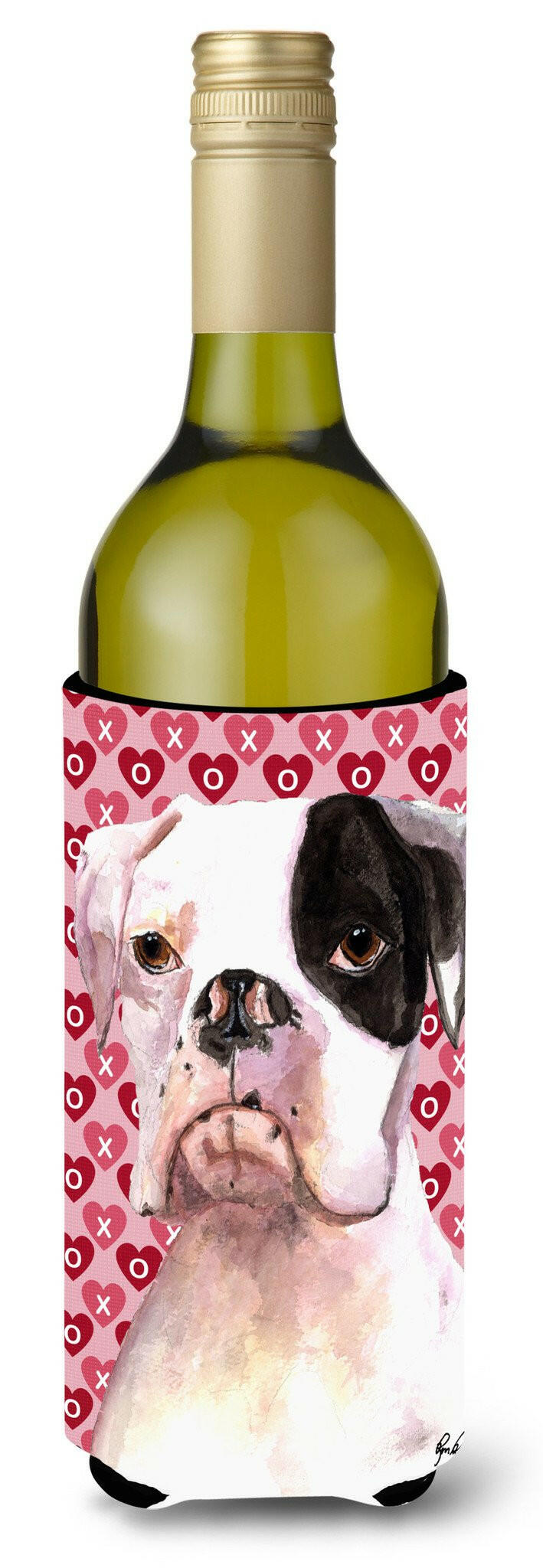 Cooper Love and Hearts Boxer Wine Bottle Beverage Insulator Beverage Insulator Hugger  RDR3006LITERK by Caroline&#39;s Treasures