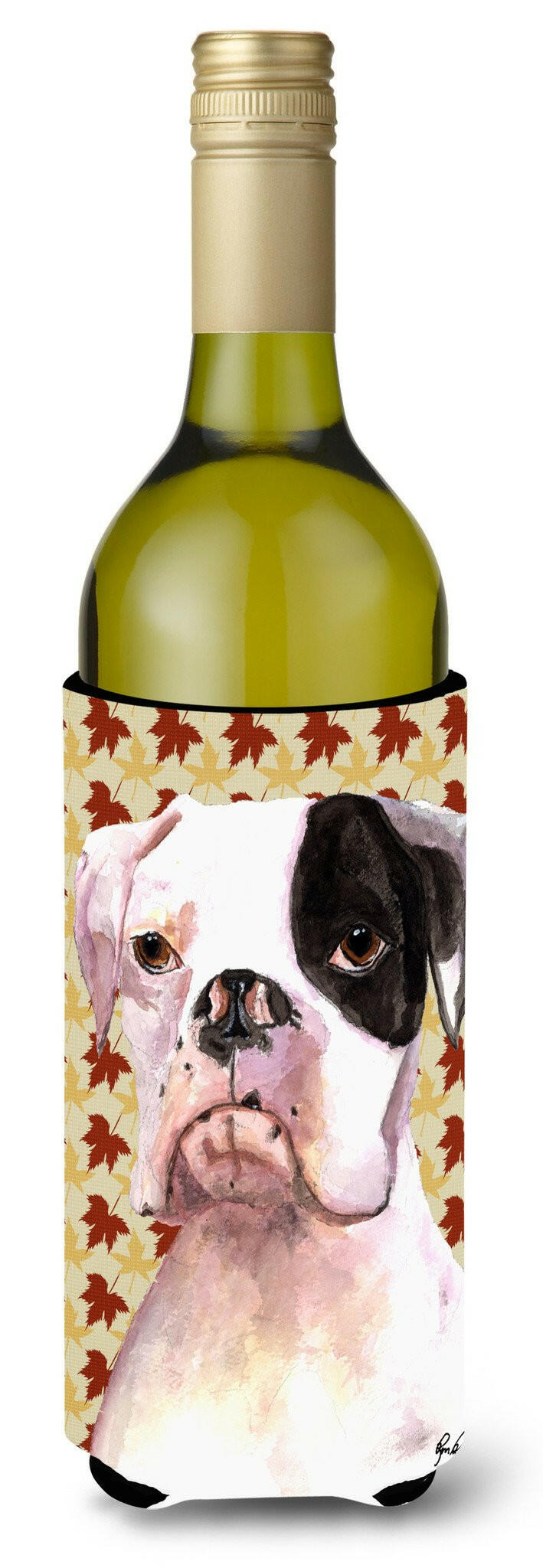 Cooper Fall Leaves Boxer Wine Bottle Beverage Insulator Beverage Insulator Hugger  RDR3007LITERK by Caroline&#39;s Treasures
