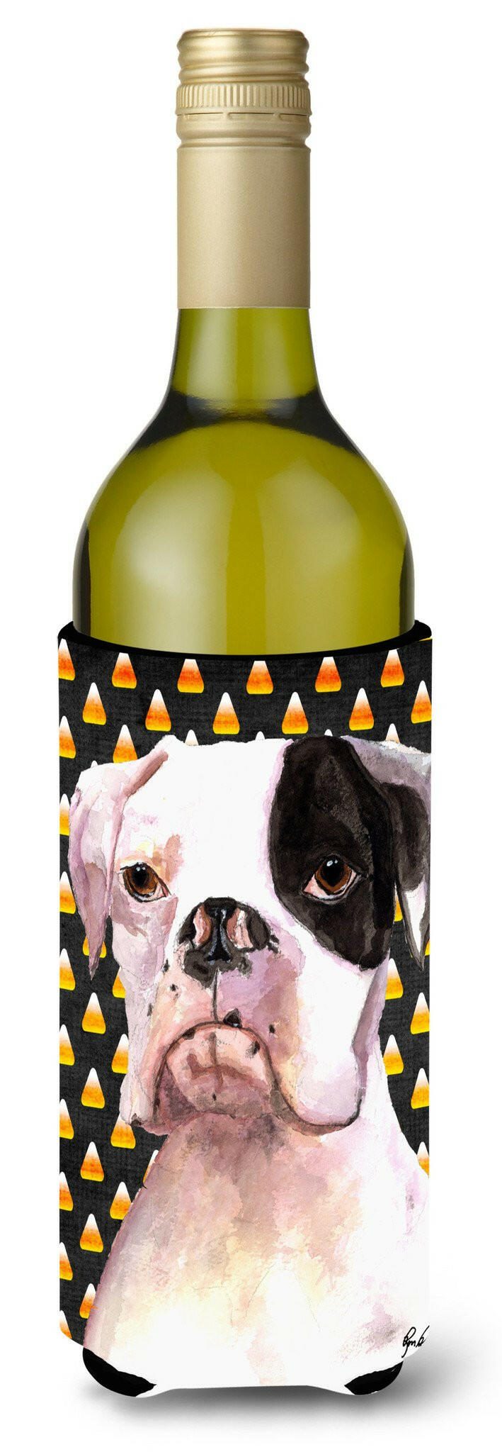 Cooper Candy Corn Boxer Halloween Wine Bottle Beverage Insulator Beverage Insulator Hugger  RDR3008LITERK by Caroline&#39;s Treasures