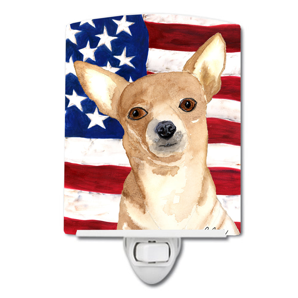USA American Flag with Chihuahua Ceramic Night Light RDR3009CNL - the-store.com