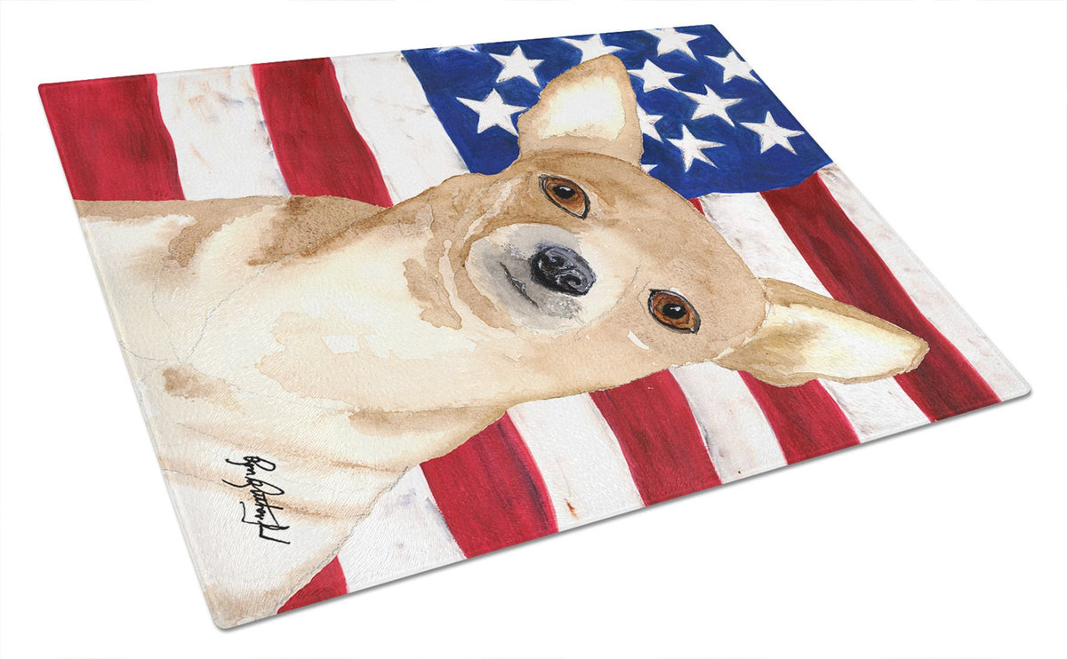 USA American Flag Chihuahua Glass Cutting Board Large by Caroline&#39;s Treasures