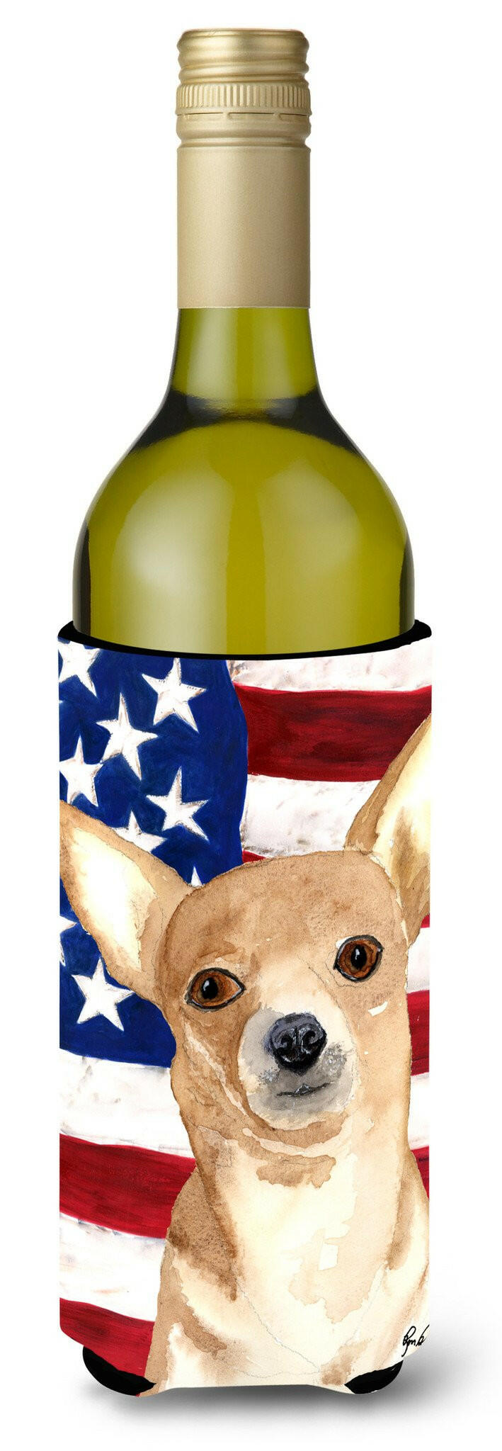 USA American Flag Chihuahua Wine Bottle Beverage Insulator Beverage Insulator Hugger  RDR3009LITERK by Caroline&#39;s Treasures