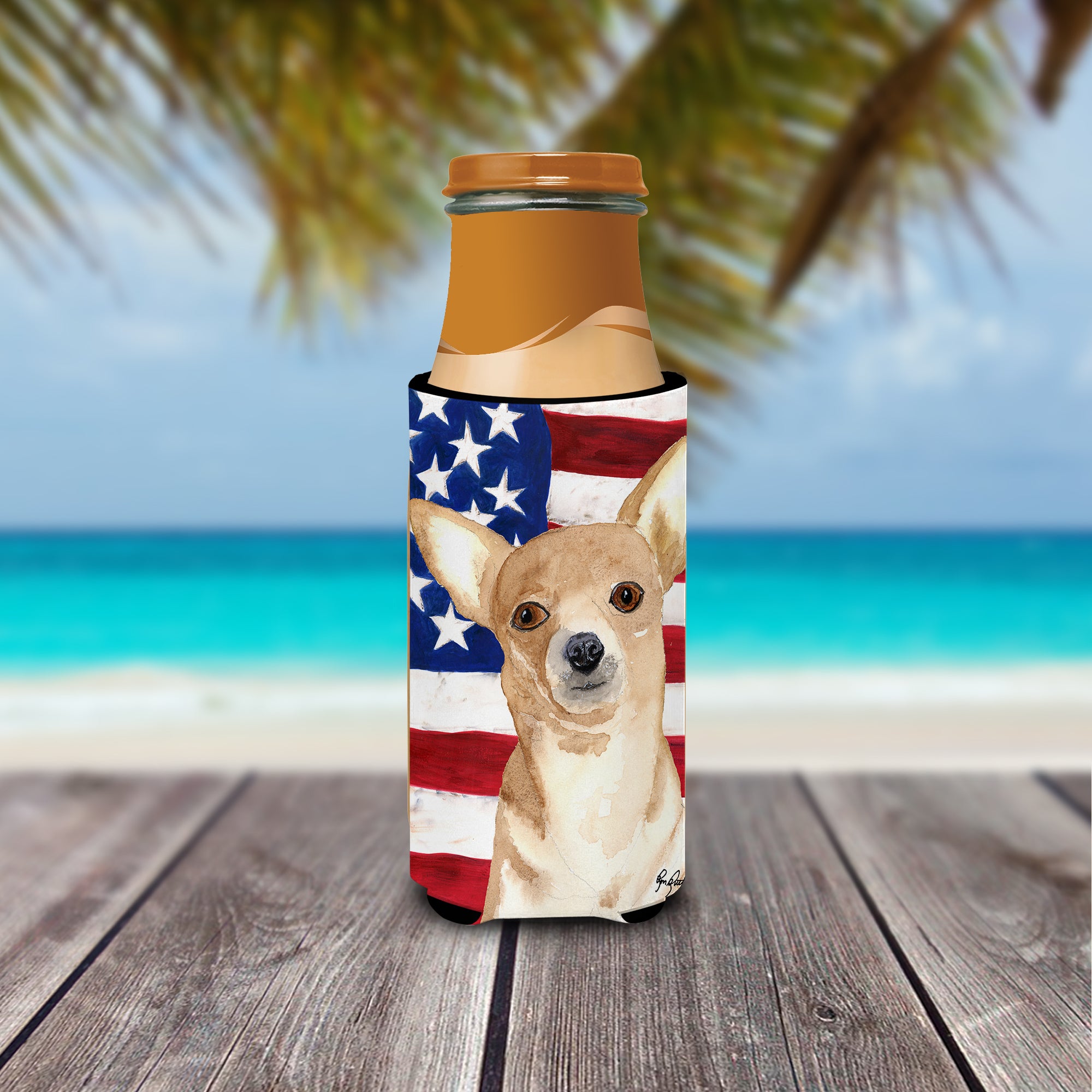 USA American Flag Chihuahua Ultra Beverage Insulators for slim cans  RDR3009MUK.