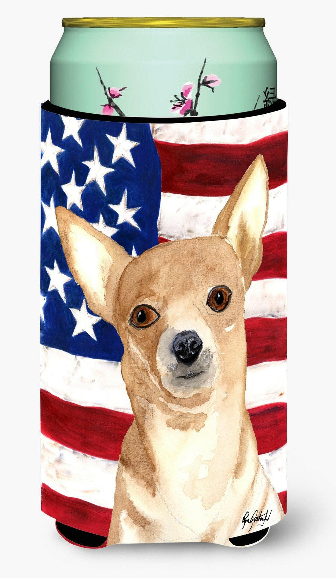 USA American Flag Chihuahua Tall Boy Beverage Insulator Beverage Insulator Hugger RDR3009TBC by Caroline&#39;s Treasures