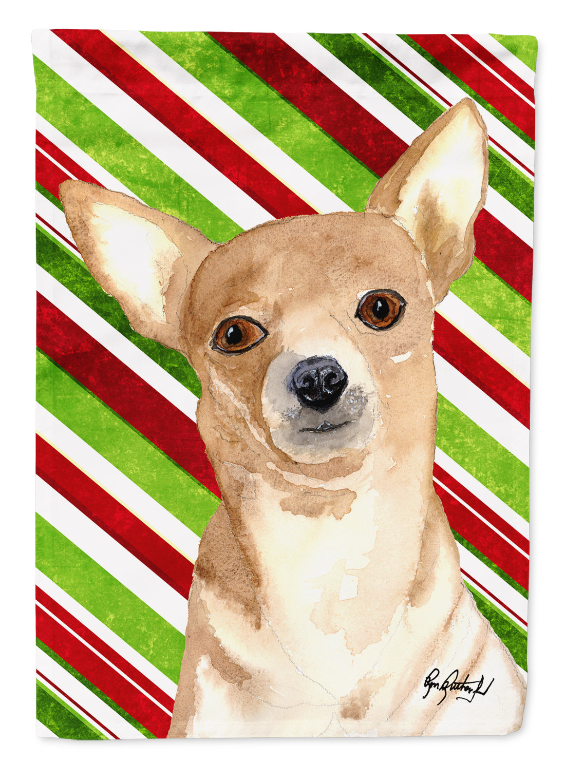 Candy Stripe Chihuahua Christmas Flag Canvas House Size RDR3010CHF  the-store.com.