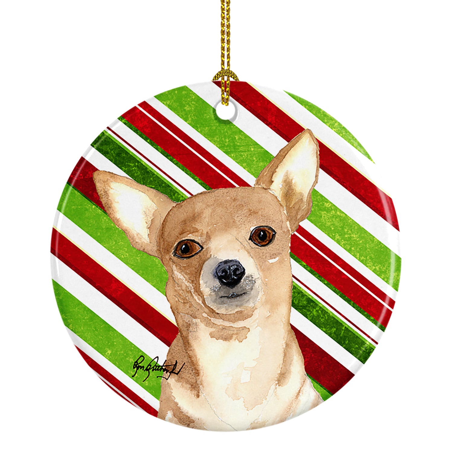 Candy Stripe Chihuahua Christmas Ceramic Ornament - the-store.com