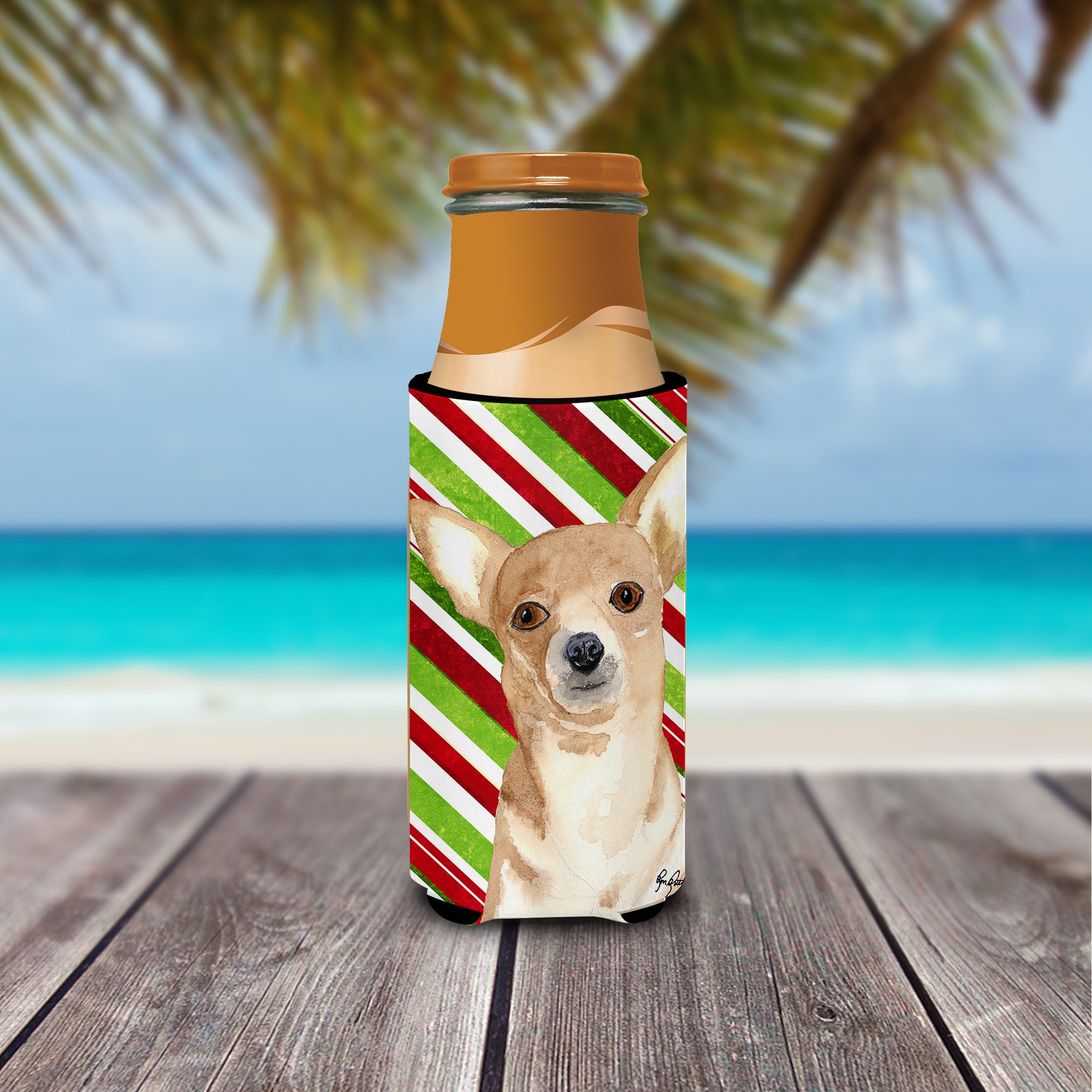 Candy Stripe Chihuahua Christmas Ultra Beverage Isolateurs pour canettes minces RDR3010MUK