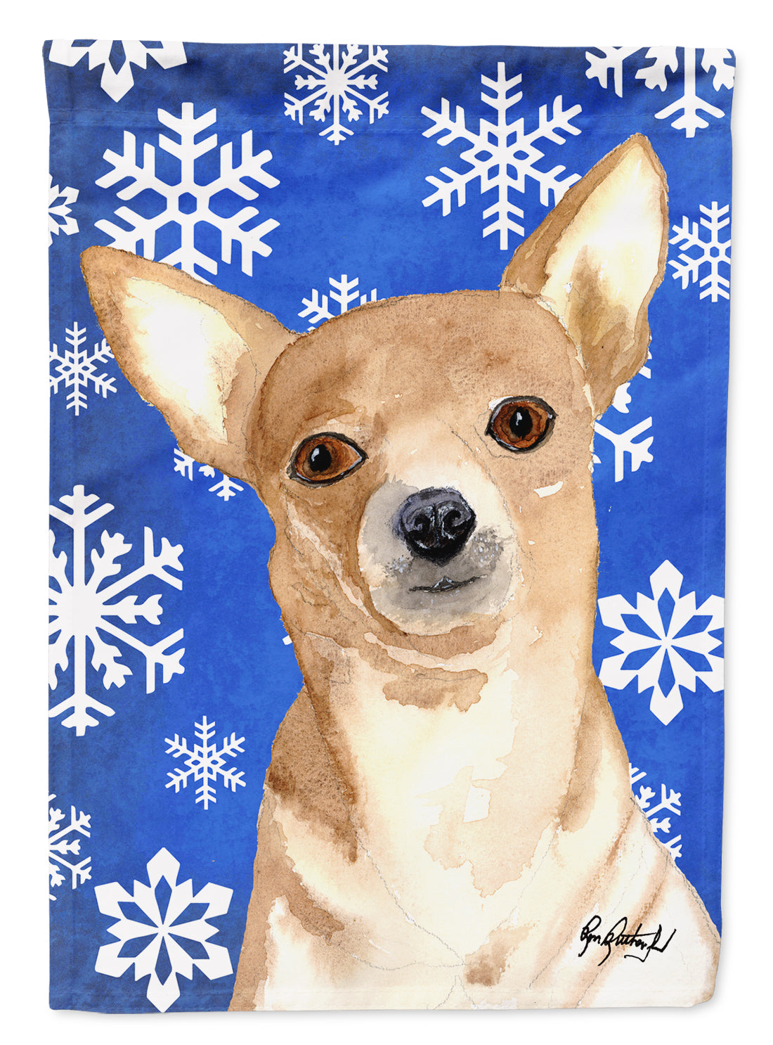 White Snowflake Chihuahua Christmas Flag Canvas House Size RDR3011CHF  the-store.com.