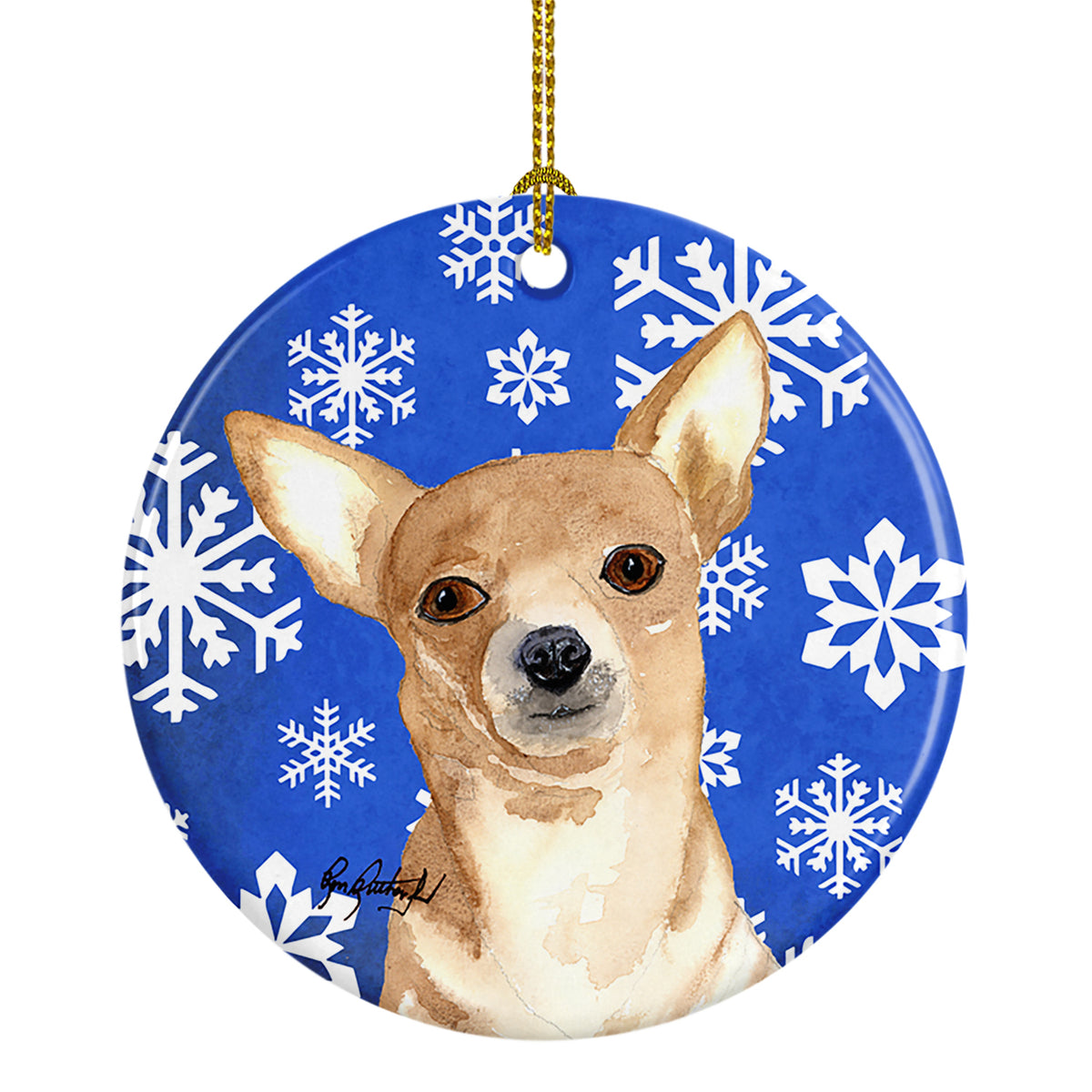 White Snowflake Chihuahua Christmas Ceramic Ornament - the-store.com