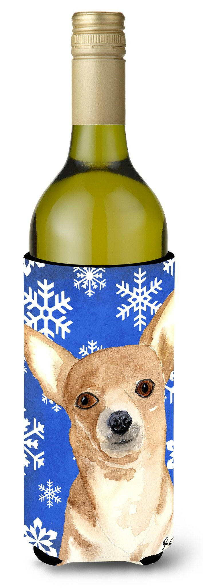 White Snowflake Chihuahua Christmas Wine Bottle Beverage Insulator Beverage Insulator Hugger  RDR3011LITERK by Caroline's Treasures