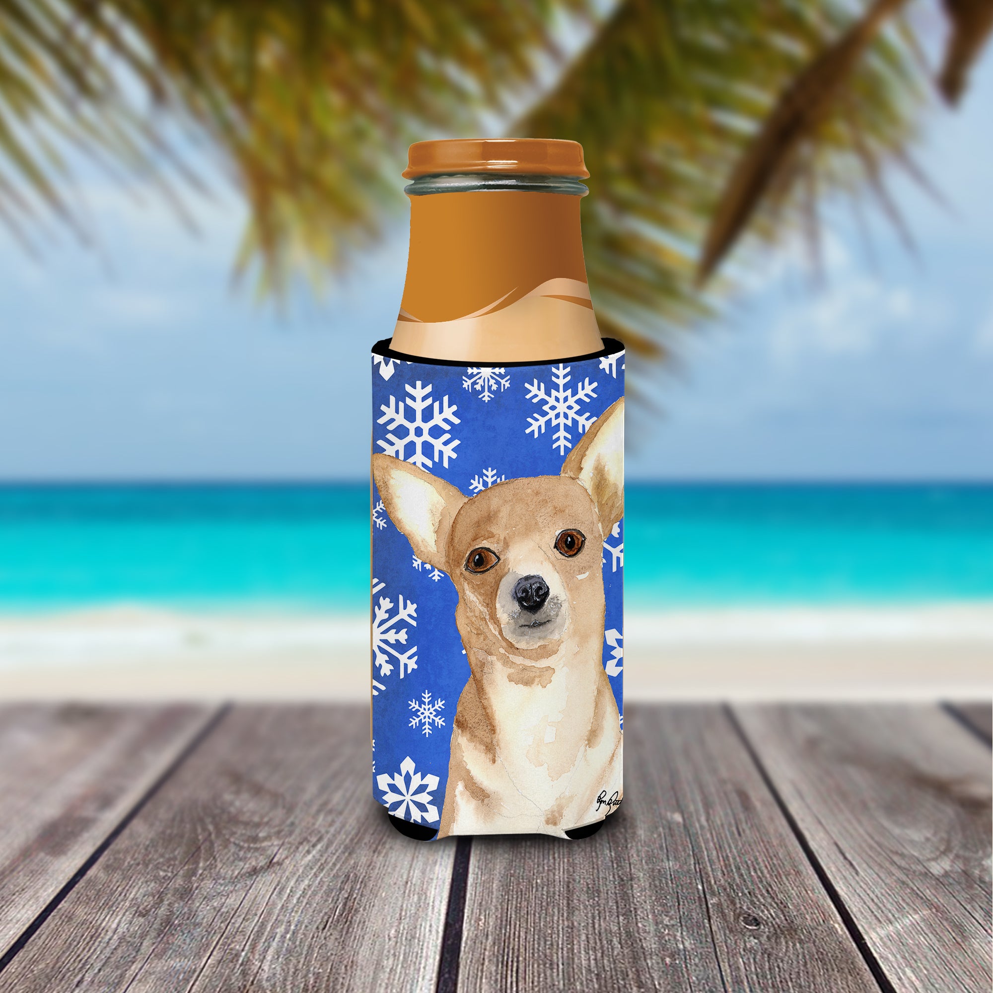 Blanc Snowflake Chihuahua Christmas Ultra Beverage Isolateurs pour canettes minces RDR3011MUK
