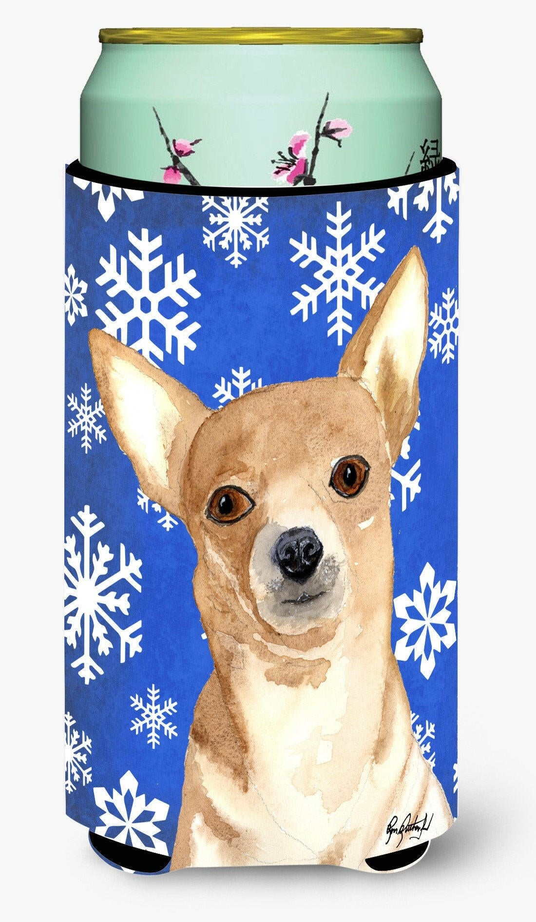 White Snowflake Chihuahua Christmas Tall Boy Beverage Insulator Beverage Insulator Hugger RDR3011TBC by Caroline&#39;s Treasures