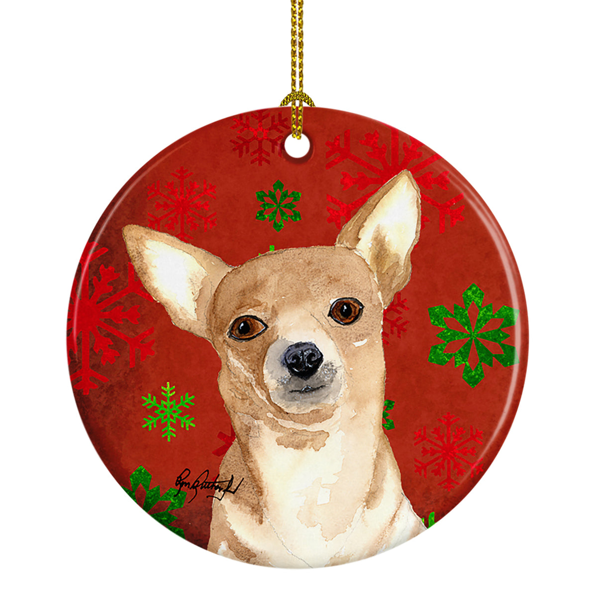 Red Snowflake Chihuahua Christmas Ceramic Ornament - the-store.com