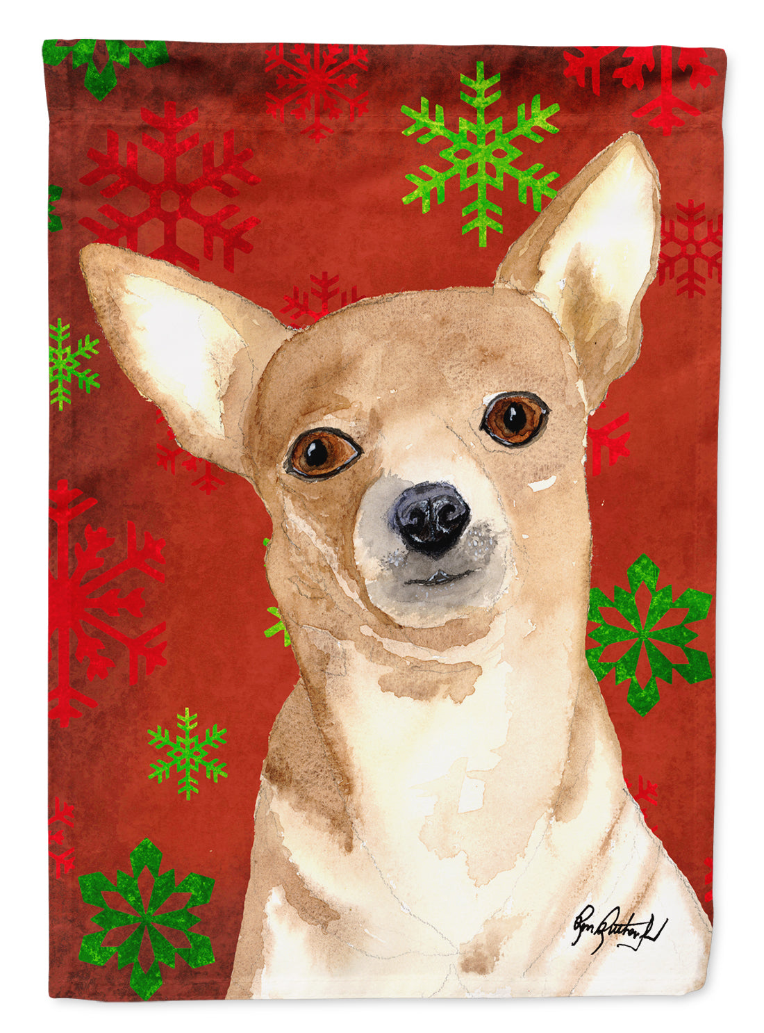 Red Snowflake Chihuahua Christmas Flag Garden Size RDR3012GF