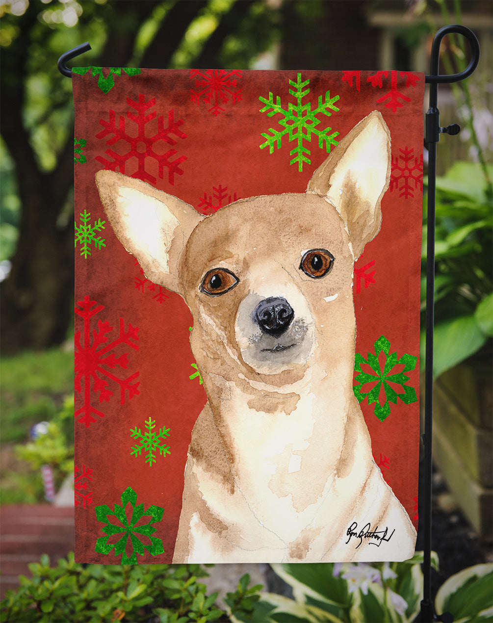 Red Snowflake Chihuahua Christmas Flag Garden Size RDR3012GF