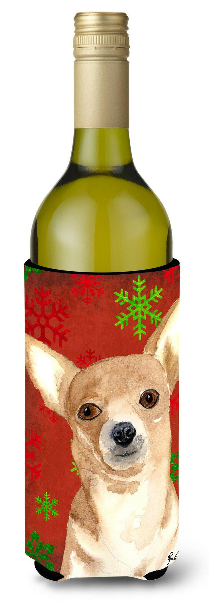Red Snowflake Chihuahua Christmas Wine Bottle Beverage Insulator Beverage Insulator Hugger  RDR3012LITERK by Caroline&#39;s Treasures