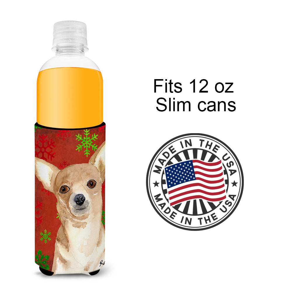Red Snowflake Chihuahua Christmas Ultra Beverage Insulators for slim cans  RDR3012MUK.