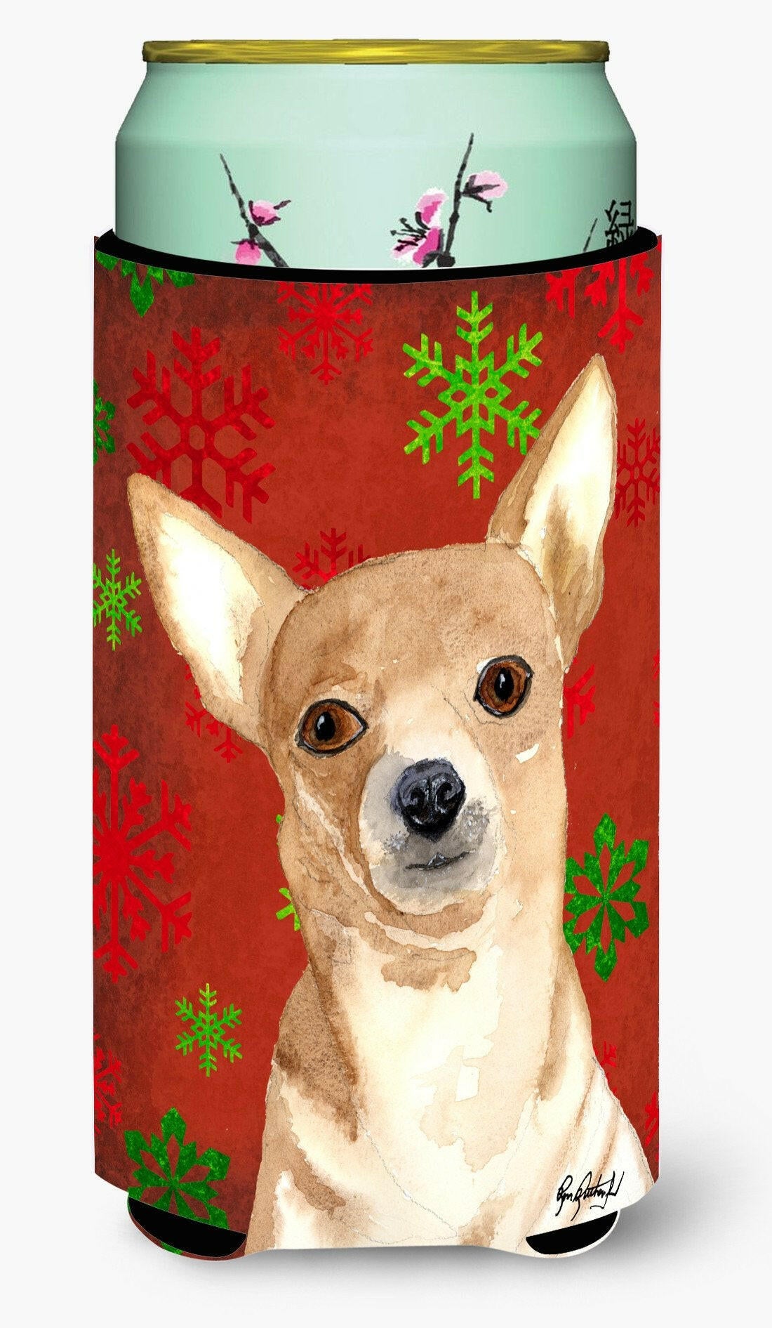 Red Snowflake Chihuahua Christmas Tall Boy Beverage Insulator Beverage Insulator Hugger RDR3012TBC by Caroline&#39;s Treasures