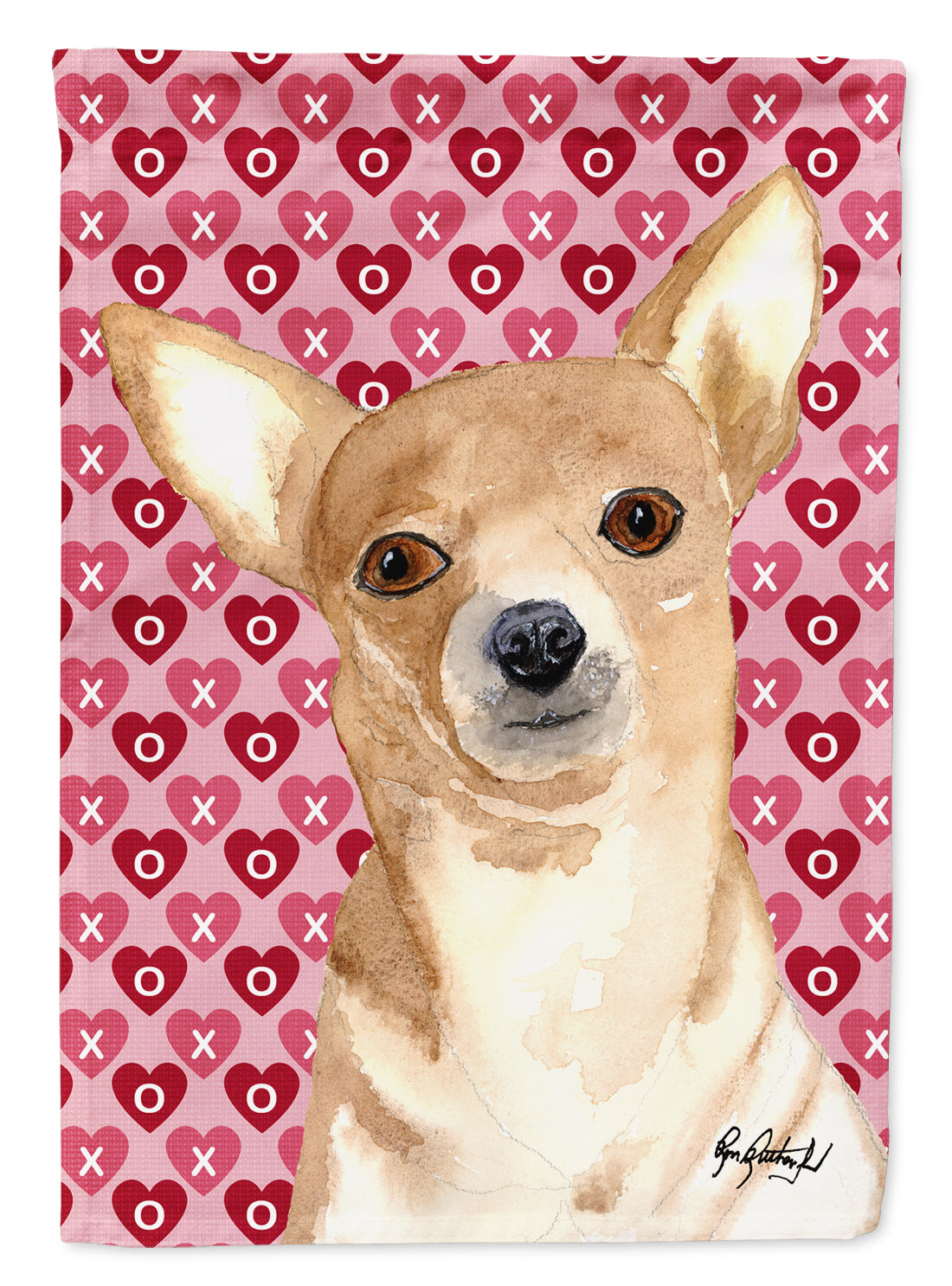 Chihuahua Love and Hearts Flag Canvas House Size RDR3014CHF  the-store.com.