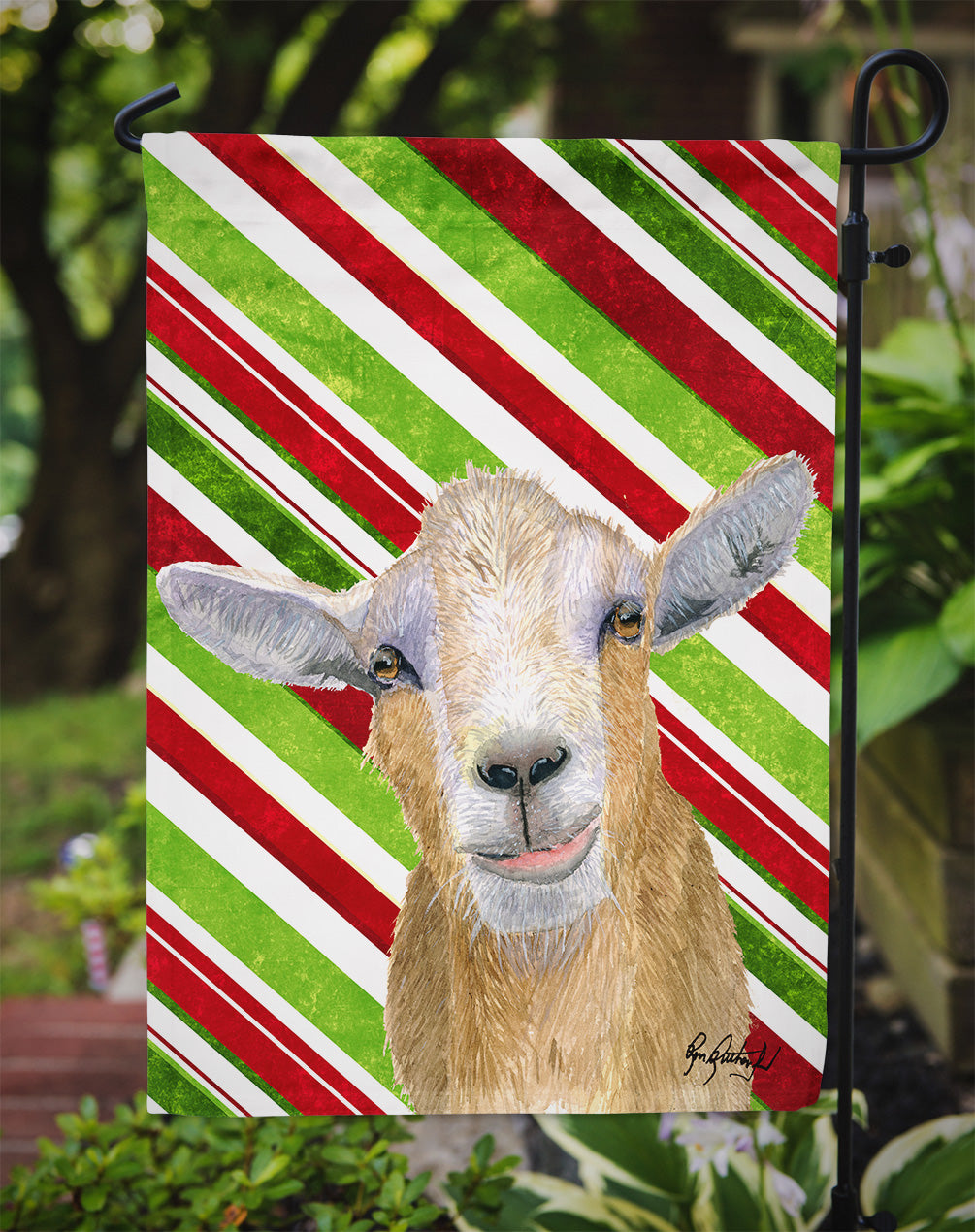 Candy Cane Goat Christmas Flag Garden Size RDR3022GF.