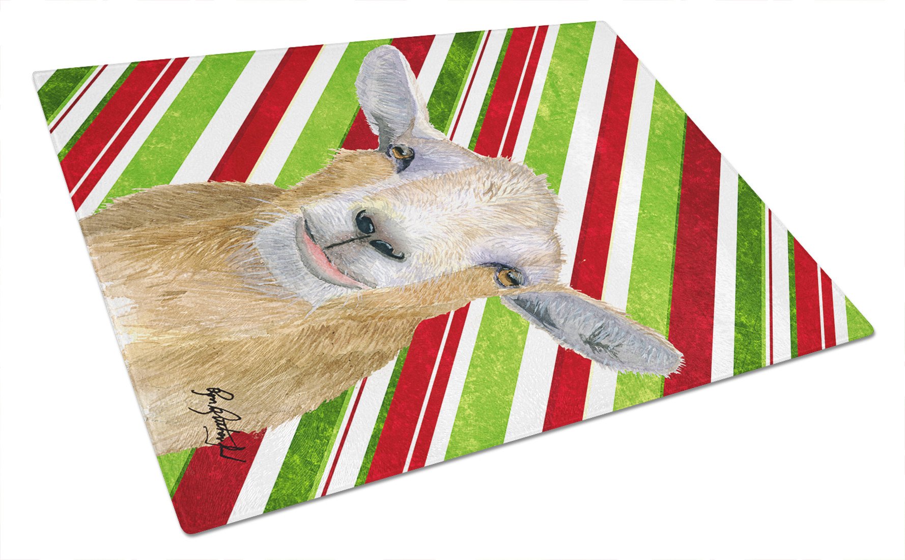 Candy Cane Goat Christmas Glass Cutting Board Large by Caroline's Treasures