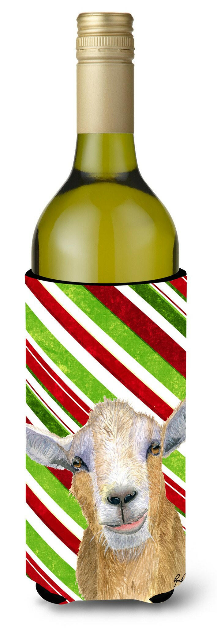 Candy Cane Goat Christmas Wine Bottle Beverage Insulator Beverage Insulator Hugger  RDR3022LITERK by Caroline's Treasures