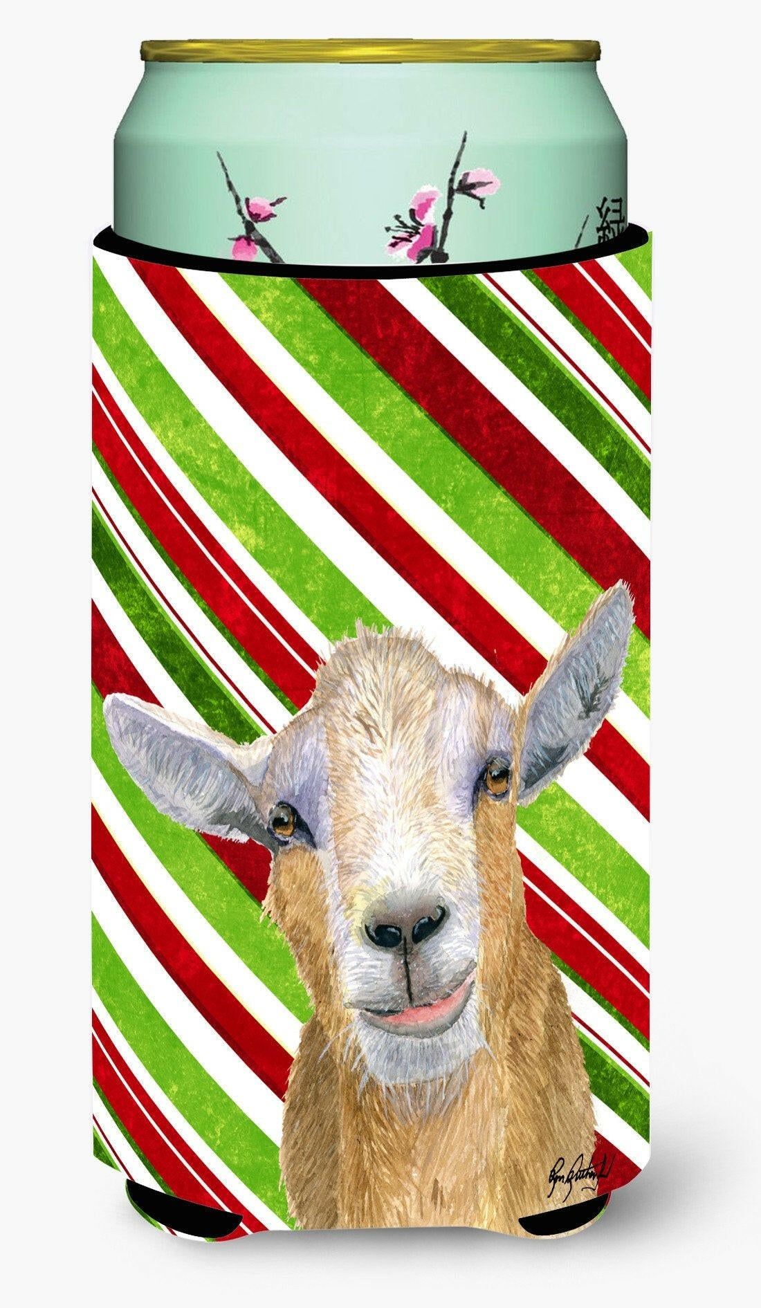 Candy Cane Goat Christmas Tall Boy Beverage Insulator Beverage Insulator Hugger RDR3022TBC by Caroline&#39;s Treasures